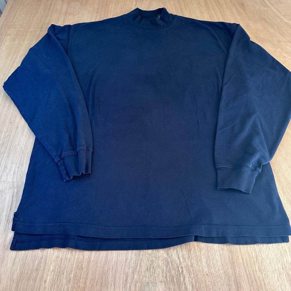 Tom James Men's LT Navy Mock Neck Long Sleeve 100% Cotton Shirt